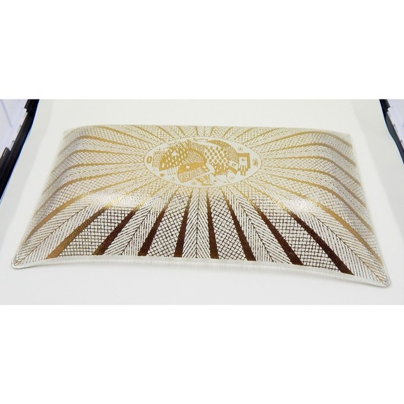 Georges Briard Glass Gold Abstract Bird Dove Herringbone Plate Tray 11 Inch - Picture 9 of 12